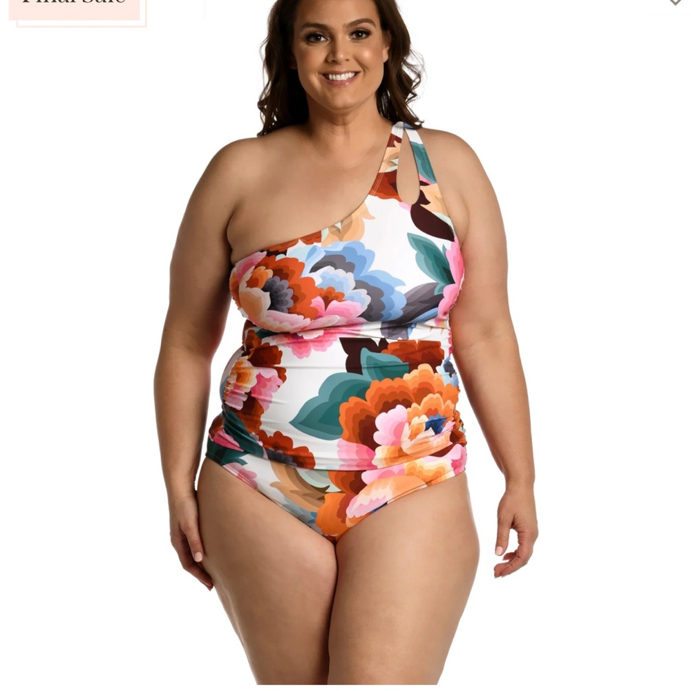 La Blanca Floral Rhythm One Shoulder Keyhole Tankini & bottoms plus sz 16W